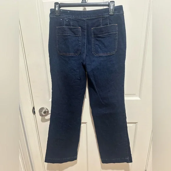 Talbots Dark Wash Flare Jeans With Gold Buttons, Size 6P - Picture 3 of 7